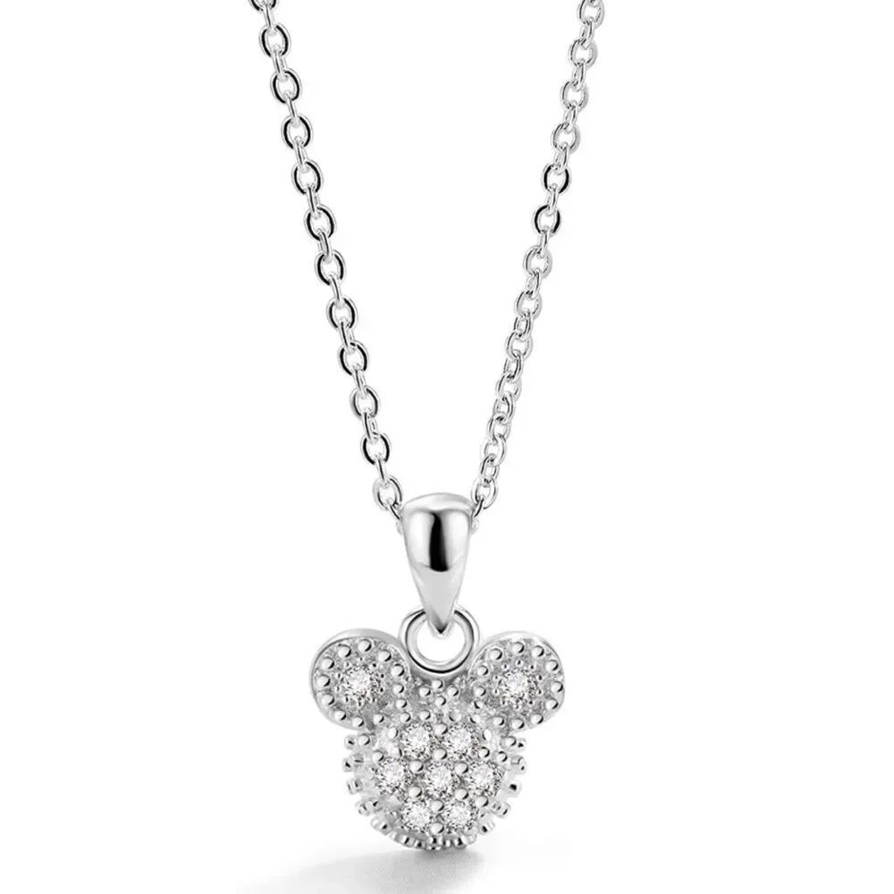 .925 Sterling Silver and Diamond Cubic Zirconia Mickey Mouse Pendant Necklace